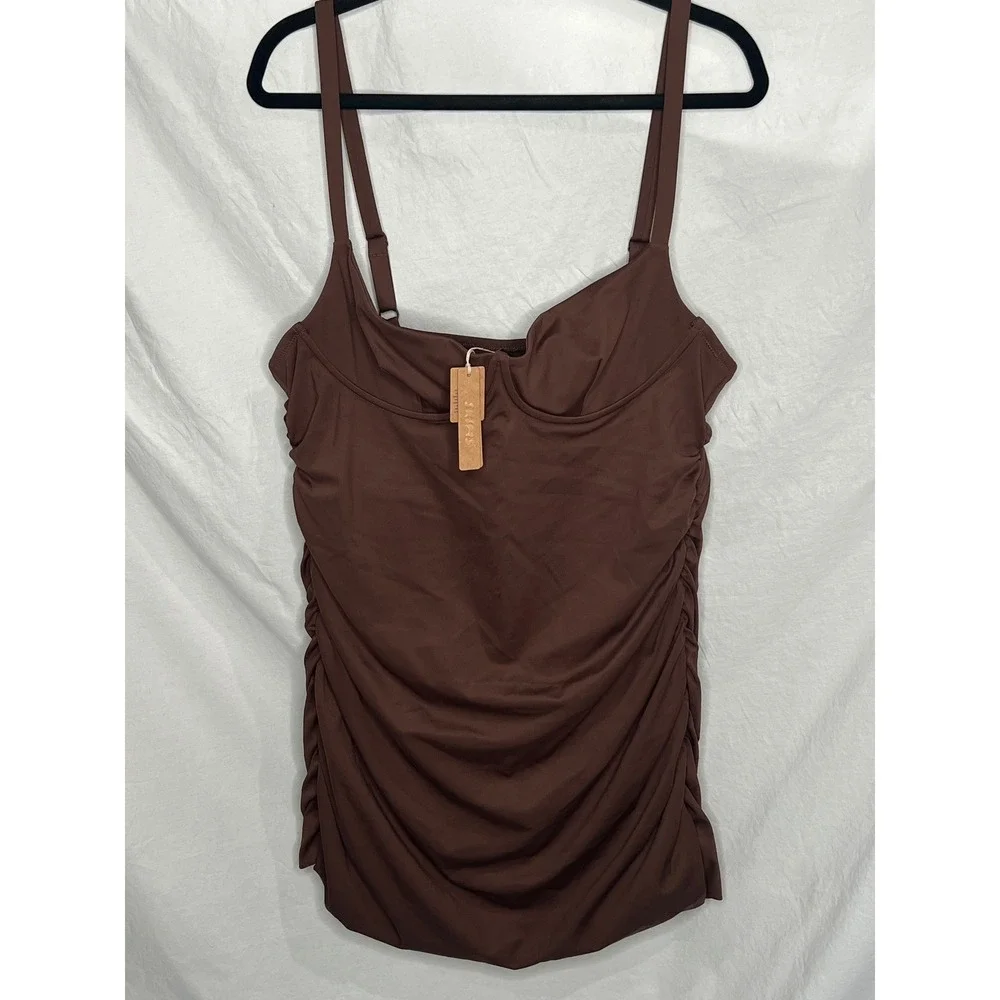 NWT Skims Sculpting Swim Ruched One Piece Bathing Suit Plus Sz 3X Cocoa Brown